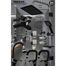 Resim Tesitay Irmak Lavabo Banyo Mutfak Bataryası ve Rainy Robot Duş Siyah Banyo Seti Armatür Musluk Batarya Duş 