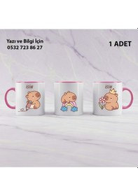 Resim Capybara Tasarımlı Kişiye Özel İsimli Kupa Bardak Pembe 
