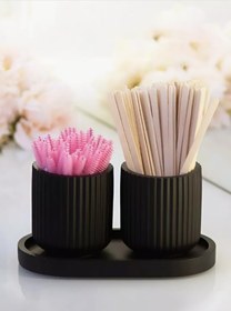 Resim Siyah Dekoratif Tepsili Set - 4 Parça Çok Amaçlı Dekoratif Banyo Seti & Mumluk 