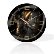 Resim M3 Decorium Büyük 35CM Siyahi Kadın Desenli Sessiz Saniye Bombe Camlı Ev Ofis Okul Duvar Saati 