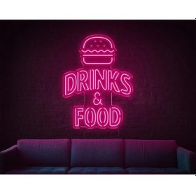 Resim Twins Led Drinks & Food Yazılı Hamburger Figürlü Neon Tabela Pembe Model:model:27003366 Pembe 