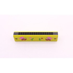 Resim Eğitici Müzik Egzersizi 1 Adet Ahşap Mızıka 16 Delikli Çift Sıralı Sarı Desenli Çocuk Mızıka 