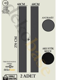Resim Antrasit 2 Adet 60x270 Cm Yeni Nesil Akustik Ahşap Duvar Paneli 