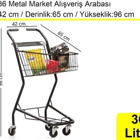 Resim Ma36 Şarküteri Ve Kuruyemiş Metal Market Arabası 36 Litre Füme / En:42 Boy:65 Yükseklik:96 Cm 