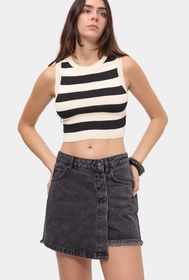 Resim Kadın Gri Renk Önü Düğmeli Denim Şort Etek - 1638 GRİ / 36 
