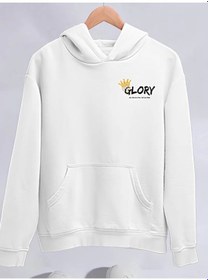 Resim Kışlık Üç İplik Kapşonlu Sweatshirt - Beyaz Karışık Çok Renkli 