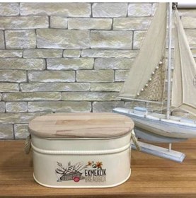 Resim Ferforje Ahşap Kapaklı Kesme Tahtalı Ekmeklik Krem Krg Bdv 