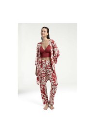 Resim Arnetta Kadın Yarım Kol Sabahlıklı İnce Askılı Büstiyerli Pijama Takım Kırmızı 