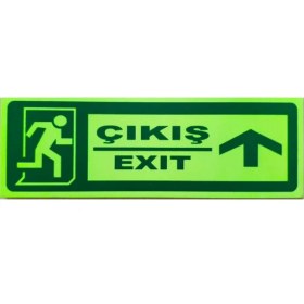 Resim Çizgi Yangın Söndürme 30X10 cm Fosforlu Yangın Uyarı (Acil Çıkış-Emergency Exit) Levhası (Yukarı Yön) 