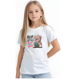 Resim Fyk Kids Kız Çocuk Basic Bear Stayle Baskılı T-shirt Beyaz 