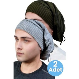 Resim Uniquetrenders 2'li Erkek Kışlık Triko Örgü Bere Ve Boyunluk Haki-gri Haki - Gri 