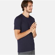 Resim Decathlon Domyos Erkek Lacivert Spor Tişörtü 500 - Slim - Fitness Hafif Antrenman 