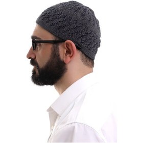 Resim Füme Hasır Desen Kışlık Kadife Namaz Takkesi 