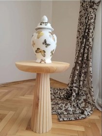 Resim Wood Wooden Tekli Ahşap Fitilli Mantar Yan Sehpa Naturel Renk Kahverengi 