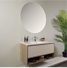 Resim Kobos Elegant 100 Cm Banyo Dolabı Seti Light Walnut + Luna Ahşap 