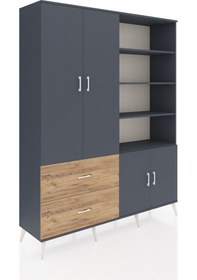 Resim Hyperion Gardrop 7 Raflı 2 Çekmeceli Tek Askılı 176x44x221 Antrasit-antrasit/çam Antrasit/çam 