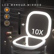 Resim 3 Renkli Ayarlanabilir Parlaklık ile LED Işıklı Makyaj Aynası, USB Şarj Edilebilir 10X Büyütme, Çift Taraflı Cam ve Metal Çerçeveli - Taşınabilir Seyahat Kozmetik Aynası, Deniz Temalı Tasarım, Şarj Edilebilir Makyaj Aynası, Onthego Güzellik 