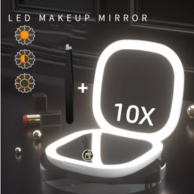 Resim 3 Renkli Ayarlanabilir Parlaklık ile LED Işıklı Makyaj Aynası, USB Şarj Edilebilir 10X Büyütme, Çift Taraflı Cam ve Metal Çerçeveli - Taşınabilir Seyahat Kozmetik Aynası, Deniz Temalı Tasarım, Şarj Edilebilir Makyaj Aynası, Onthego Güzellik 