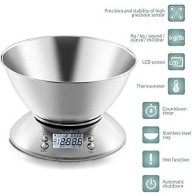 Resim Aesco LCD Ekran Elektronik Dijital Mutfak Terazisi Inox Hassas Mutfak Tartısı 