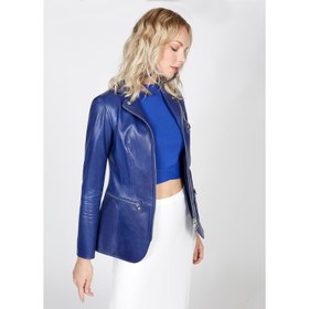 Resim Elenore Kadın Lacivert Deri Blazer Spor Ceket 