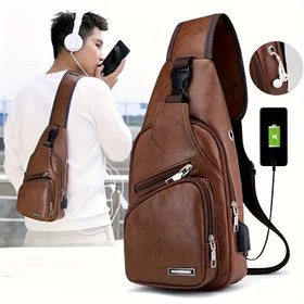 Resim Erkekler için Çok Fonksiyonlu Göğüs Çantası, Retro Günlük Kullanım ve Seyahat İçin Büyük Kapasiteli Katmanlı Göğüs Çantası, Fermuar Kapatma, Renk Blok Tasarımı, Crossbody Çanta 