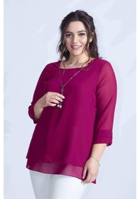Resim Moda Berray 1934 Kolyeli Şifon Büyük Beden Şık Bluz Violet Violet 