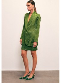 Resim Sateen Jakarlı Çan Etek - Yeşil 