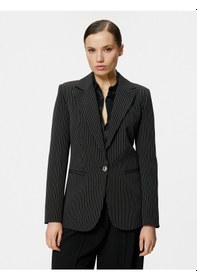 Resim Koton Slim Fit Blazer Ceket Tek Düğmeli Cep Detaylı Siyah Çizgili 4sak50063uw Siyah 