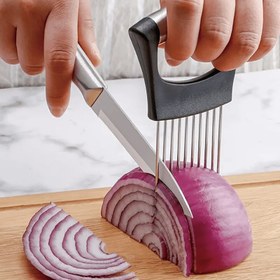 Resim 1 adet Paslanmaz Çelik Soğan ve Limon Dilimleyici - Manuel, El Güvenli Meyve Dilimleyici Mutfak ve Restoran Kullanımı için, Meyve ve Sebzeleri Dilimlemek için Temel Araçlar, Açık Hava Toplantıları için Temel Araçlar 