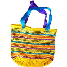 Resim El Örgüsü Koton Makrome Sarım Çok Renkli Plaj Çantası Çok Renkli 