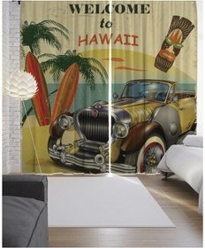 Resim Araba 140 Cm 240 Mikro Petek Çift Kanat 2 Adet Fon Perde Açık Krem 