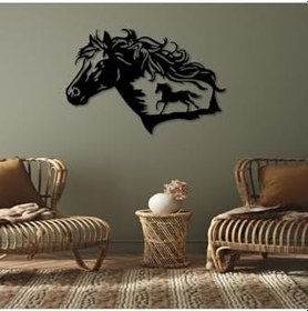 Resim Tasarım At Silüeti ve Koşan At Dekoratif Duvar Panosu Siyah 50 x 70 