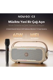 Resim NowGo C2 60W Taşınabilir RGB Bluetooth Hoparlör Mikrofonlu Karaoke Parti Speaker Yeşil 