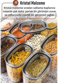Resim İronika Jumbo Boy 2100 Ml Gerçek Vakumlu Silikon Kapaklı Kristal Erzak Bakliyat Saklama Kabı Seti Baharatlık 6 Adet Şeffaf Şeffaf 