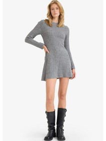 Resim Defacto Bisiklet Yaka Ribana Uzun Kollu Mini Elbise F3893ax25wngr277 Gri 