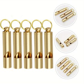 Resim 4 Adet Vintage Pirinç Hayatta Kalma Düdükleri Anahtarlık ile - Dış Maceralar için Dayanıklı Metal Acil Sinyal 