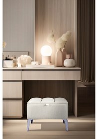 Resim Vetra Mini Royal Beyaz Kumaş Sandıklı Dekoratif Puf&bench-dilimli Model-gümüş Ayak-modern Puf 