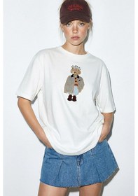 Resim Shade Kadın Köpek Nakışlı Taş İşlemeli Relaxed Fit Pamuk T-shirt 1077 60286067 - Beyaz L 