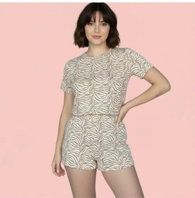 Resim Merlot T-shirt Şort Örme Pijama Takımı Kahverengi 