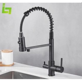 Resim Mutfak Eviye Bataryası Dual Flow Aritma Çikişli Yeni Tasarim Mat Siyah Fiskiyeli 