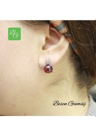 Resim Kırmızı Bombeli Taşlı Set Rose Gold - Gümüş 