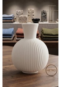 Resim Dekoratif Vazo Seramik Şık Vazo El Yapımı Özel Seri 20 Cm Bombeli Model Beyaz 