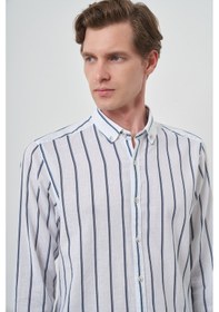 Resim Erkek Lacivert Keten Dynamic Fit Düğmeli Yaka Gömlek 25ys004016200 Lacivert Lacivert 