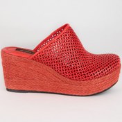 Resim Elile Shoes Kadın Kırmızı Hakiki Deri Topuklu Terlik 