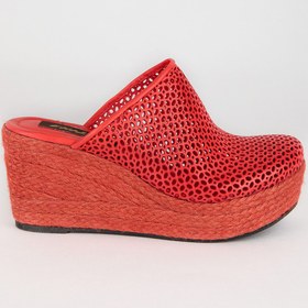 Resim Elile Shoes Kadın Kırmızı Hakiki Deri Topuklu Terlik 