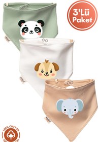 Resim Miniel Unisex Bebek Yenidoğan Penye Organik Pamuklu Hayvan Figürlü Bebek Önlüğü 3'lü Set 