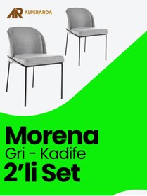 Resim Alperarda Design Morena Sandalye Gri Kadife 2'li Set ( Masa Hariçtir ) 