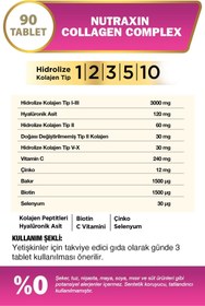 Resim Nutraxin Collagen Beauty Complex 90 Tbl - Hidrolize Tip 1, 2, 3, 5, 10, Biotin, Zinc, Bakır, Hya, Selenyum 