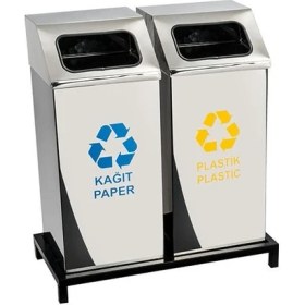 Resim Berta Hijyen Kare Geri Dönüşüm Atık Kovası 2'li Alt Kafesli 
