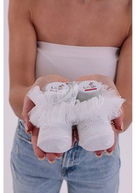 Resim Burçak Çorap Soft Yıkamalı Kız Bebek Çorabı - Tül Ve Güpür Detaylı Pamuklu Model 4'lü Çok Renkli 